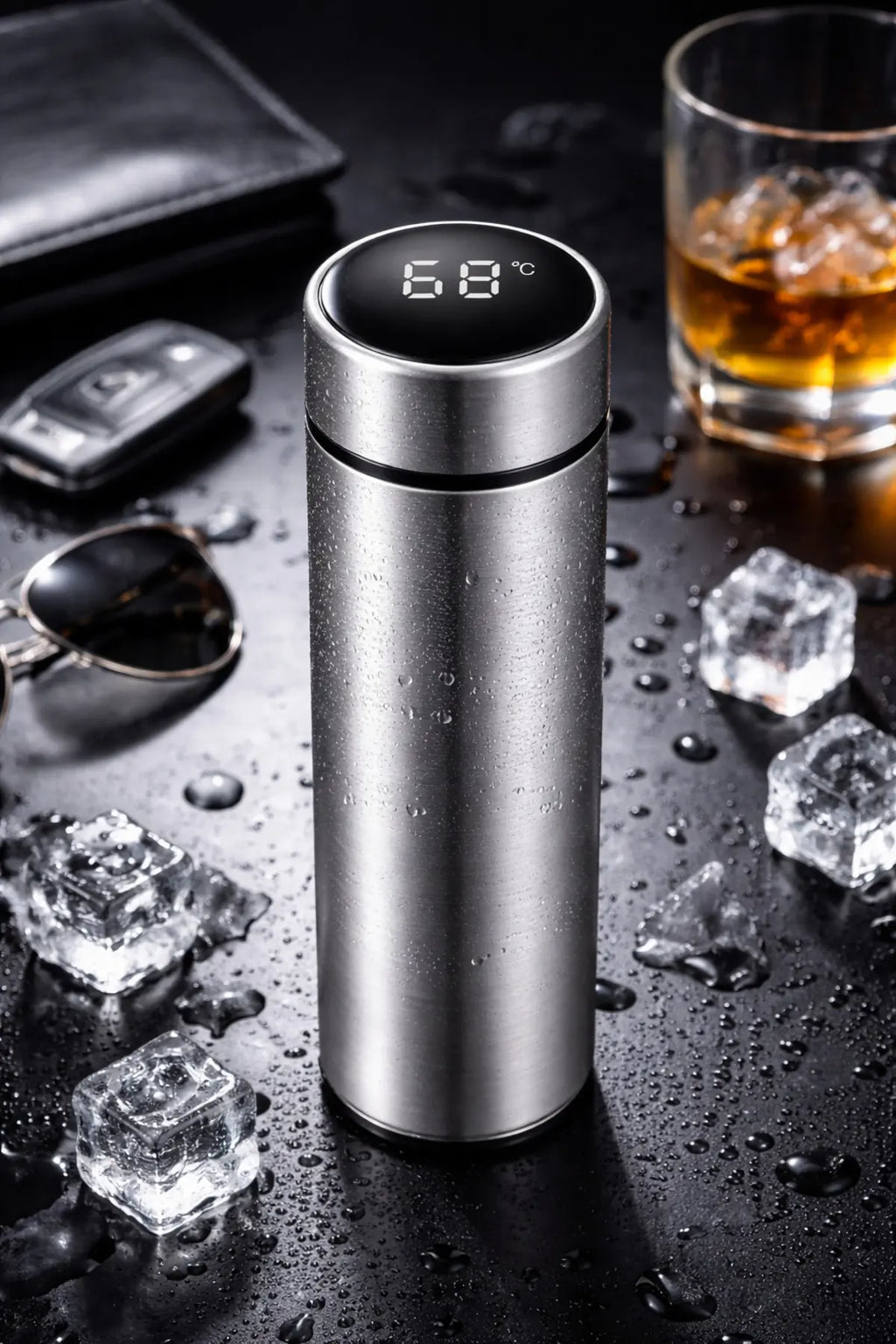 Sticlă termică inox cu afișaj digital temperatură – Izolare dublă, design smart, reutilizabilă